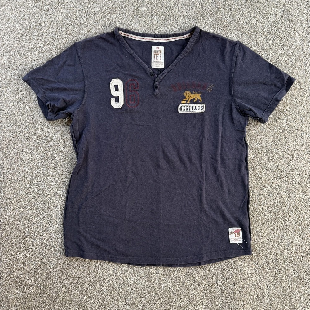 Brisbane Lions Rugbee Shirt Mens Medium Blue First 18 Heritage AFL V Neck Tee